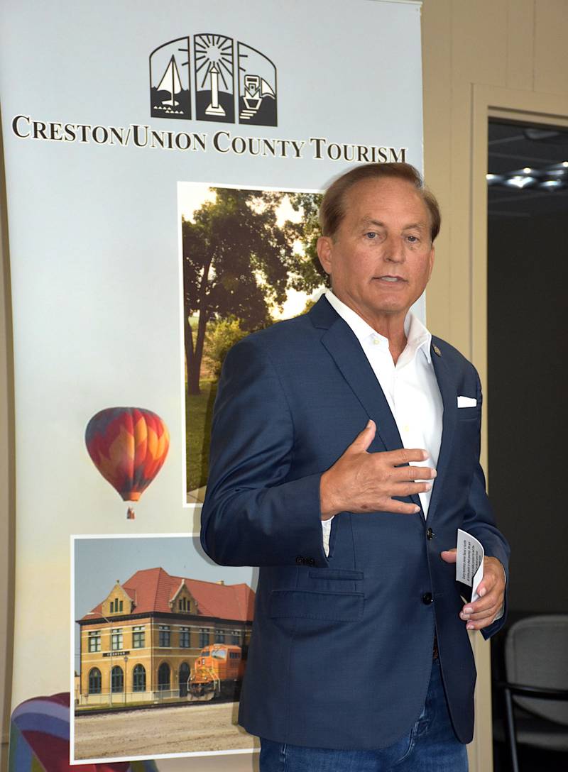 Iowa Secretary of State Paul Pate speaks Wednesday at Creston Chamber of Commerce.