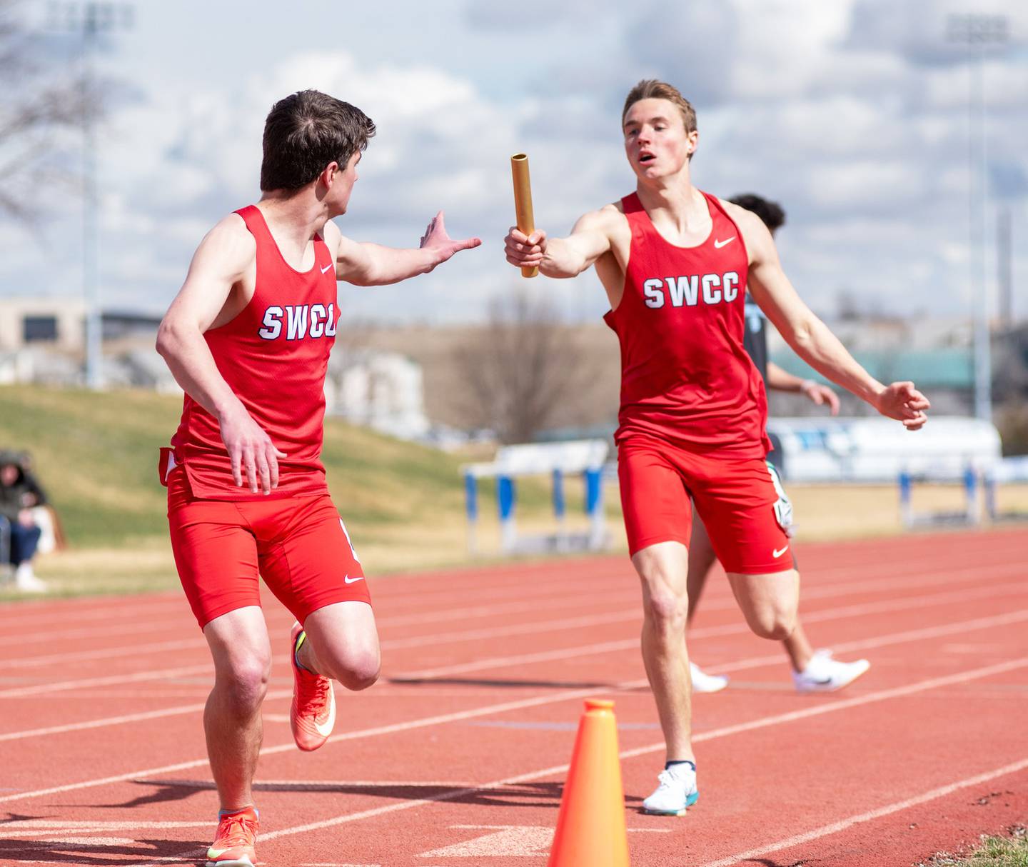 Two 2024 Creston graduates will be on the blue oval Friday competing for Southwestern Community College. Brandon Briley, left, and Dillon Starlin, will be running in the collegiate 1600m sprint medley relay.