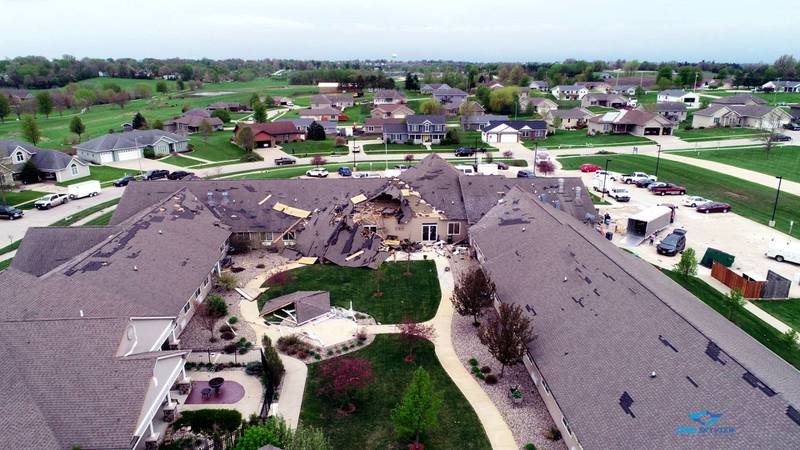 Homestead Assisted Living suffers severe damage in the wake of Friday's tornadoes. Iowa Skyview Photography was requested by Union County Emergency Management to capture damage from the storms.