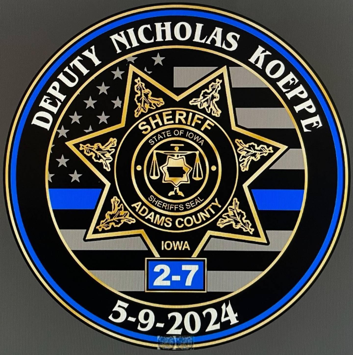 Adams County will have a memorial display of Koeppe's patrol vehicle parked at the sheriff's office in Corning.