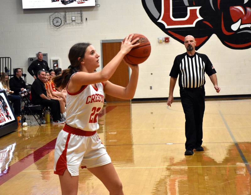 Creston senior Ady Morrison puts up a shot Friday at home against Kuemper Catholic.
