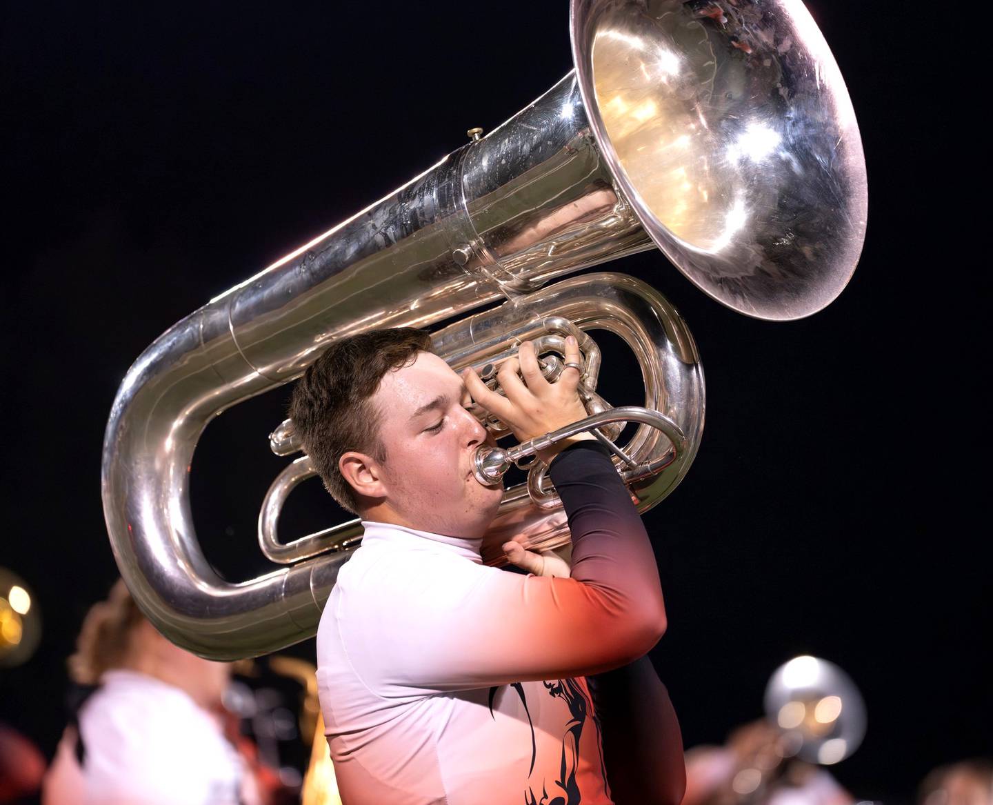 Dornack plays the tuba during a performance of the Creston High School marching band.