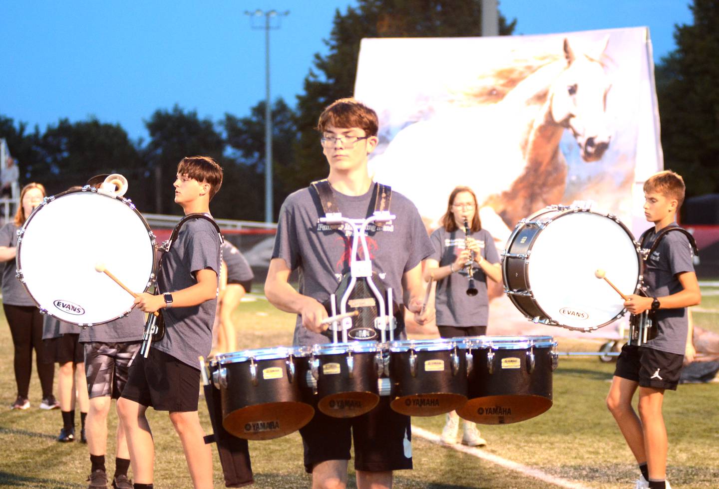 Members of the Creston Marching Band perform during the football halftime show Friday, Aug. 29.