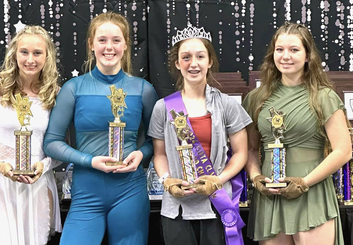 The Panthers placed four in the top 10 at the winterguard state championships. From left: Gracelyn Spencer, Violet Marcus, Alyssa Gerdes and Abby Collins.