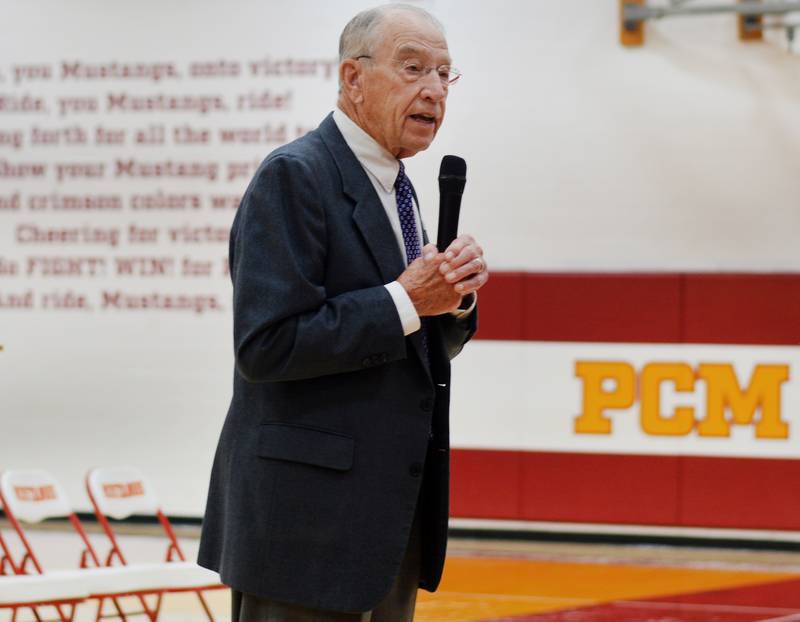 U.S. Sen. Chuck Grassley speaks with juniors and seniors on Sept. 28 at PCM High School.