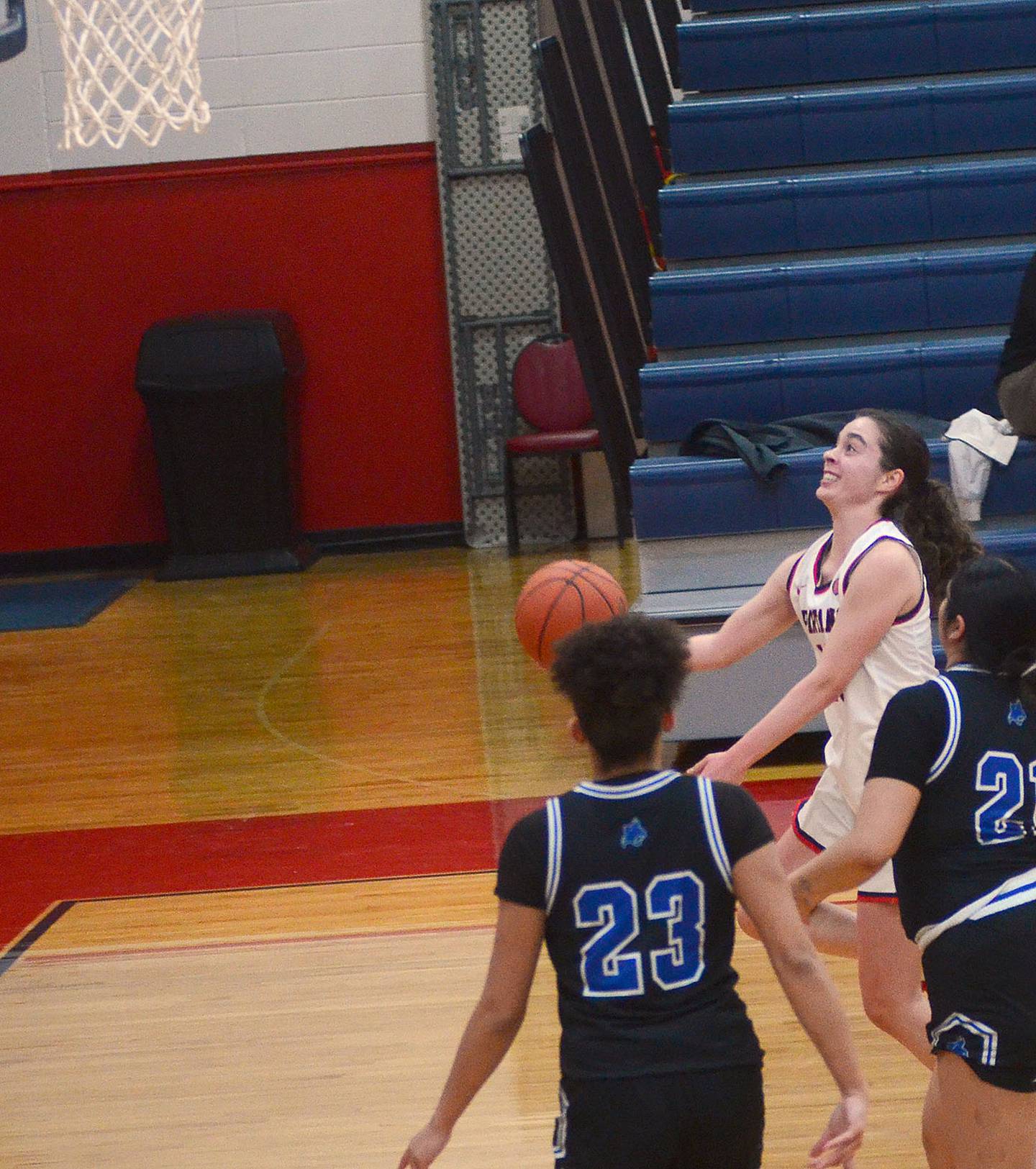 Southwestern's Shoval Dor drives to the basket against Peru State JV.
