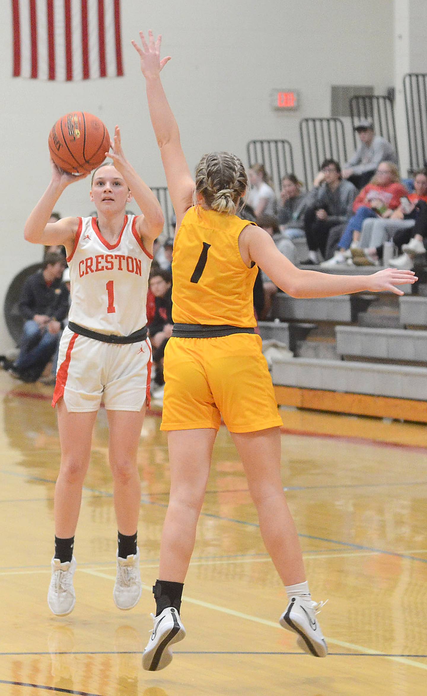 Kadley Bailey of Creston shoots a 3-pointer Monday against Atlantic. Bailey made the team's only 3-pointer in scoring a team-high 11 points.