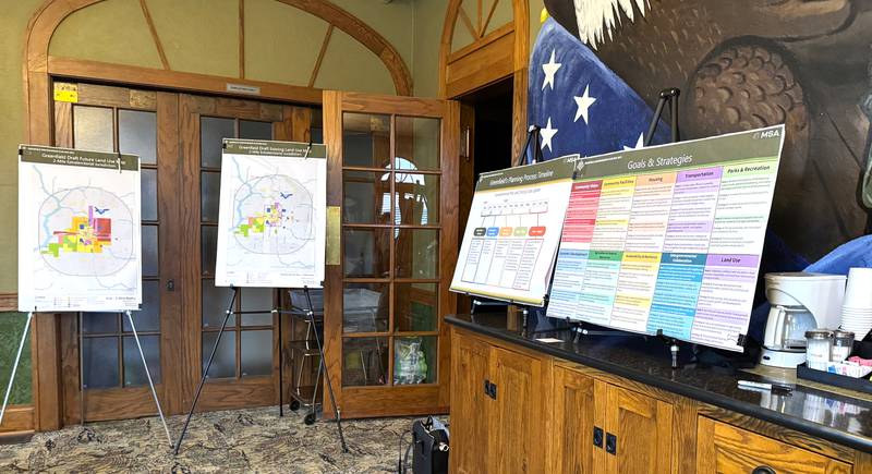 Posters at a draft comprehensive plan open house Monday, May 19 show the details in the project so far. Planners are going to give a little more time for feedback before presenting the draft to the planning and zoning board.