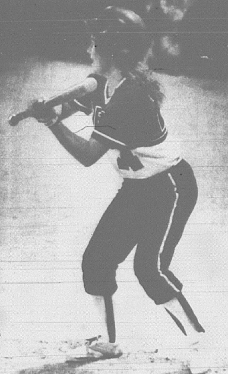 Polly Gammell chokes the bat for an attempted bunt in the fifth inning Monday night. Creston had three sacrifices and two bunt singles, including Gammell's sixth-inning roller that scored the clenching run, as the Pantherettes shot past Mount Ayr, 12-2.