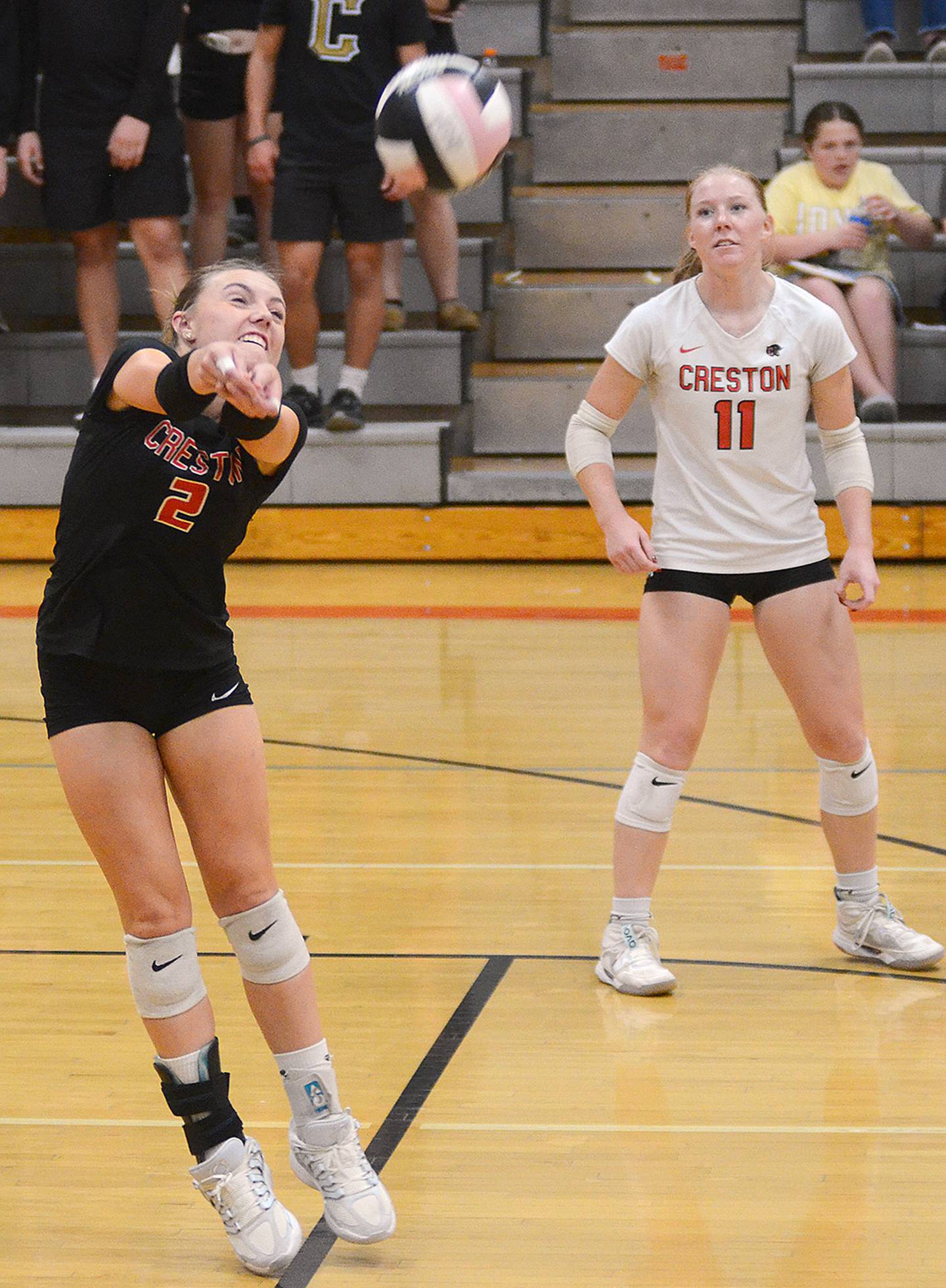 Hollynn Rieck of Creston reaches for one of her 14 digs in Thursday's match.