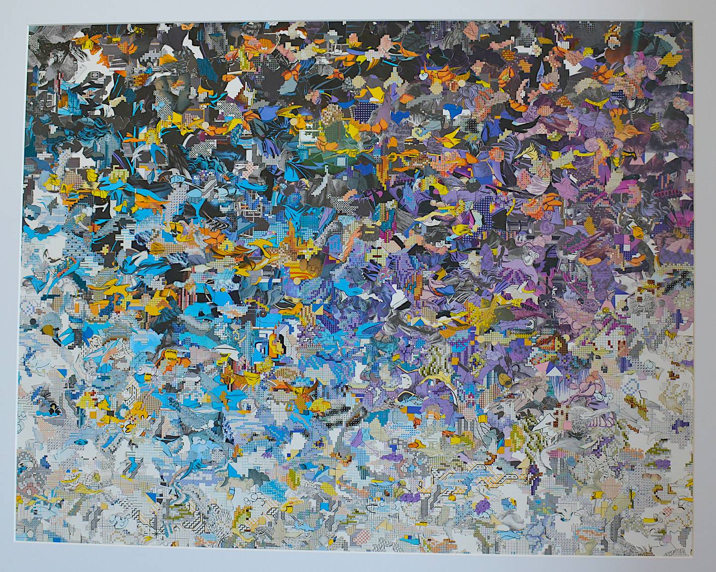 One of Trey Reis' collages, "Seascion." Unlike other Reis collages, this piece fills the full space.