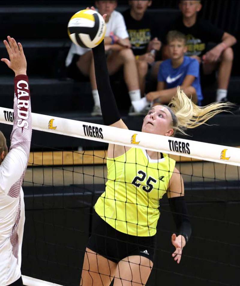 Sadie Cox, a Lenox junior, now holds the school records for season kills (378), career kills (892), career aces (147) and career digs (864). The Tigers won the Pride of Iowa Championship Tuesday over Southwest Valley.