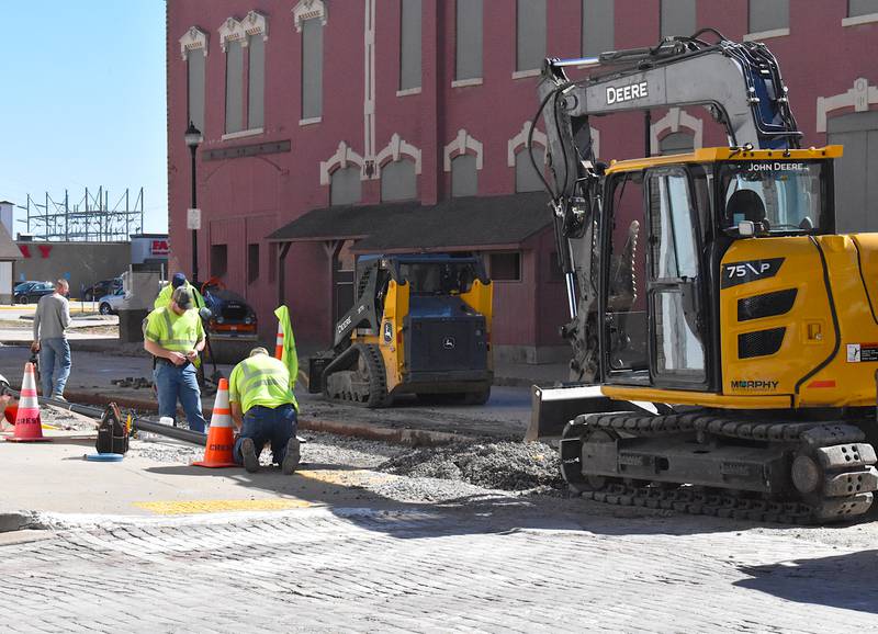 Construction on the water main improvement project along Montgomery Street. Similar construction will take place starting next week on Adams Street.