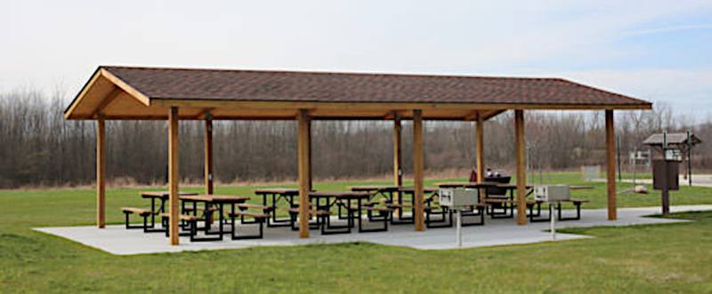 A new shelter similar to this will be built next to the beach's parking lot at Mormon Trail County Park near Bridgewater later this spring. The park will also get a new latrine near the beach.