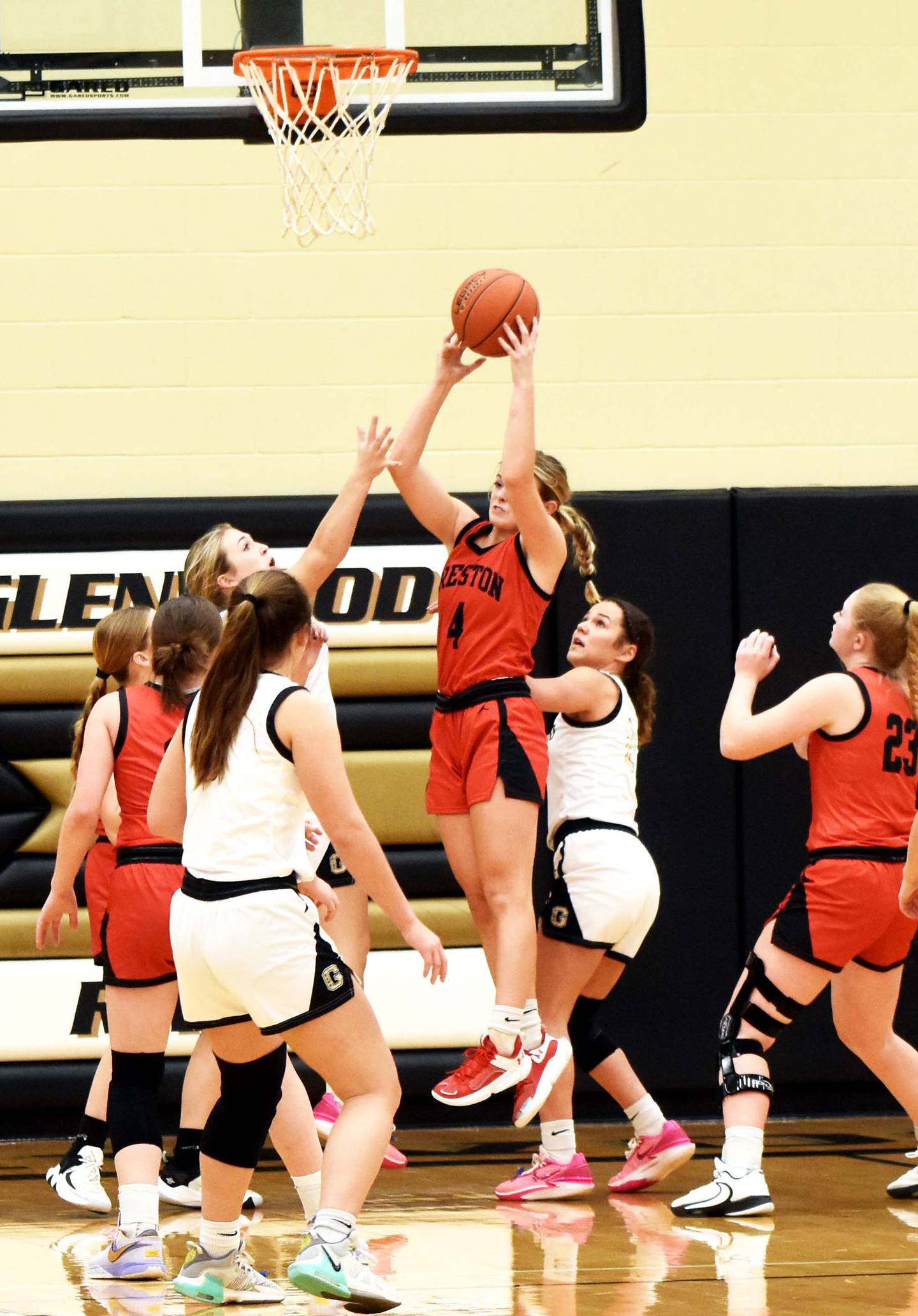 Ella Turner comes down with a defensive rebound. She had a game-high 10 rebounds against the Rams.