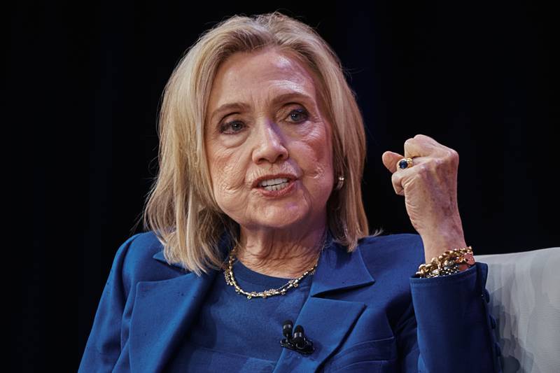 FILE - Former U.S. Secretary of State Hillary Clinton speaks during the Clinton Global Initiative, Sept. 24, 2025, in New York. (AP Photo/Andres Kudacki, File)