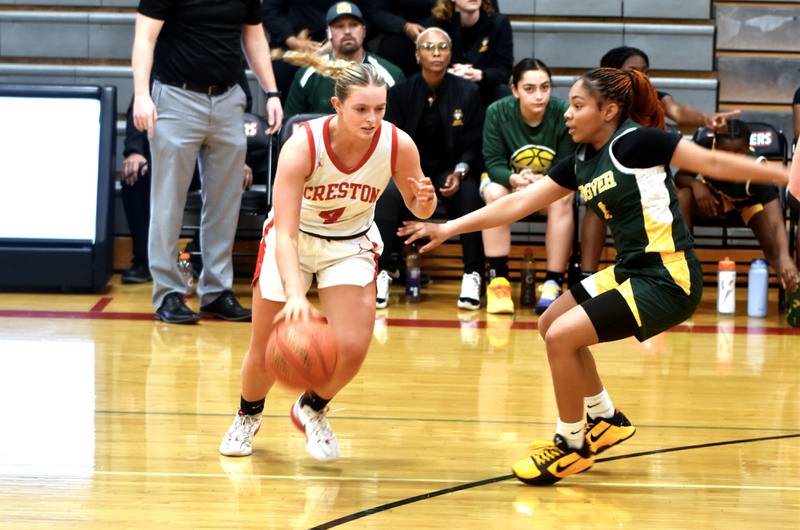 Ella Turner drives to the basket in the first half. Turner had 18 points and 15 rebounds in the season opener.
