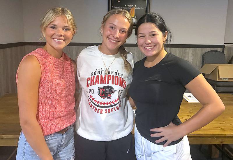 Creston softball seniors honored at Tuesday's team awards banquet are, from left, Ava Adamson, Taryn Fredrickson and Mila Kuhns. Not pictured, Jersey Foote, Evy Marlin and Sasha Wurster.