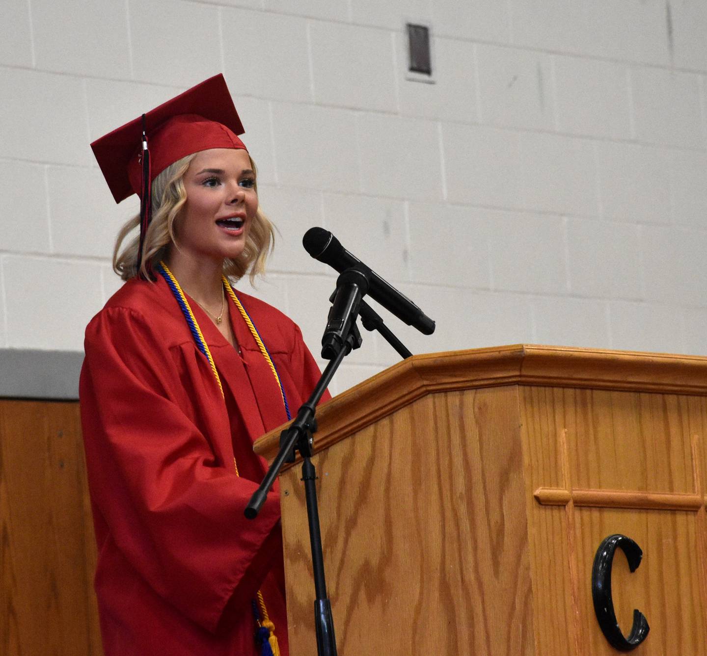 Ava Adamson speaks at the commencement ceremony Sunday afternoon.
