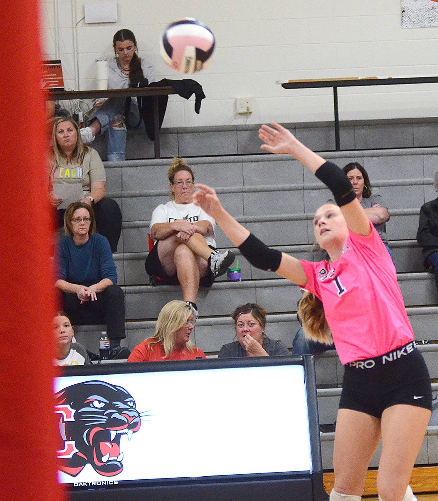 Creston's Kadley Bailey sends a setter dump across the net against St. Albert Thursday. Bailey had 52 assists, 11 kills and 14 digs.
