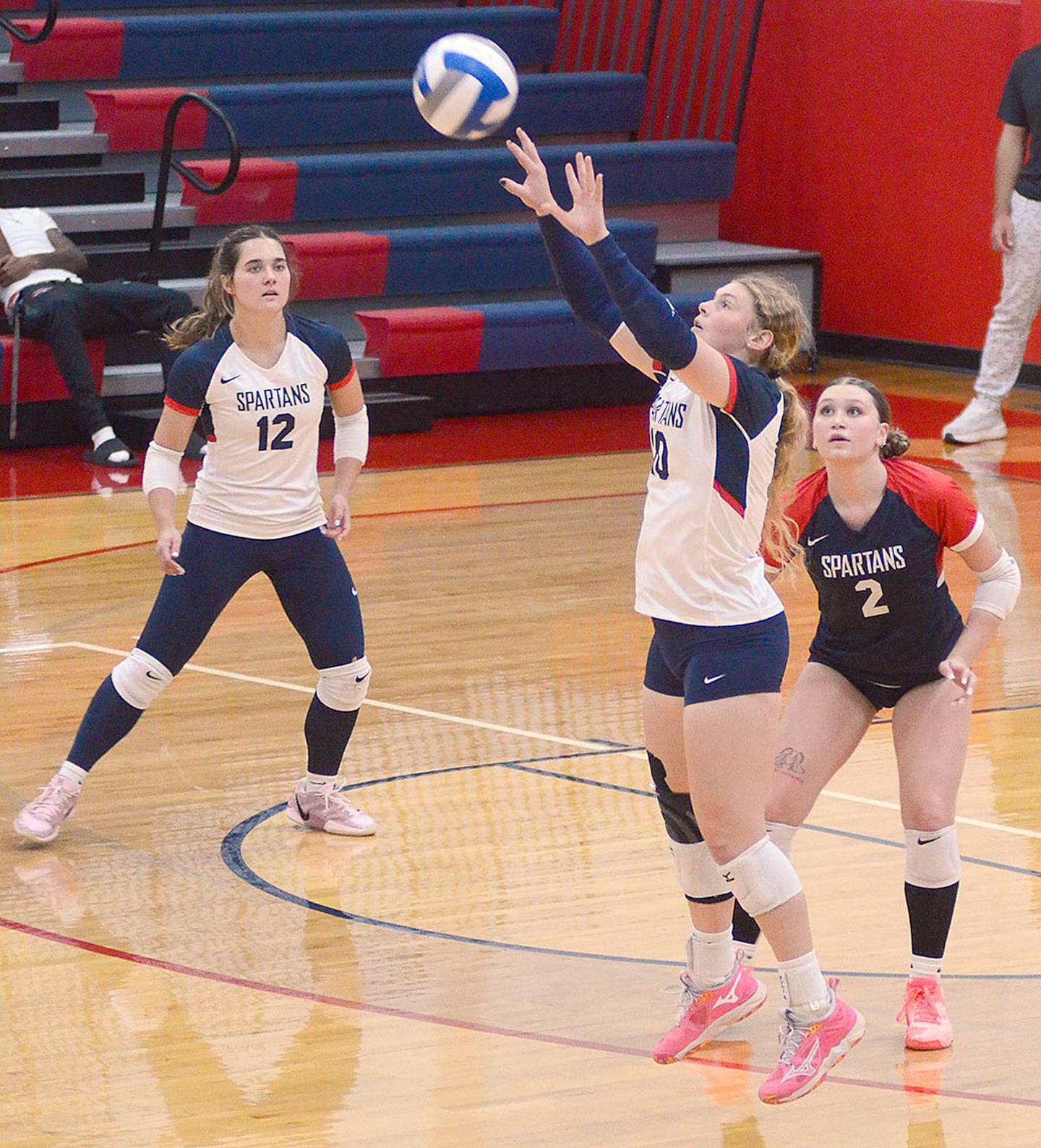 Southwestern freshman Maddie Richter passes a Southeast serve to a teammate during Monday's match. Richter had seven kills and 13 digs in the match.