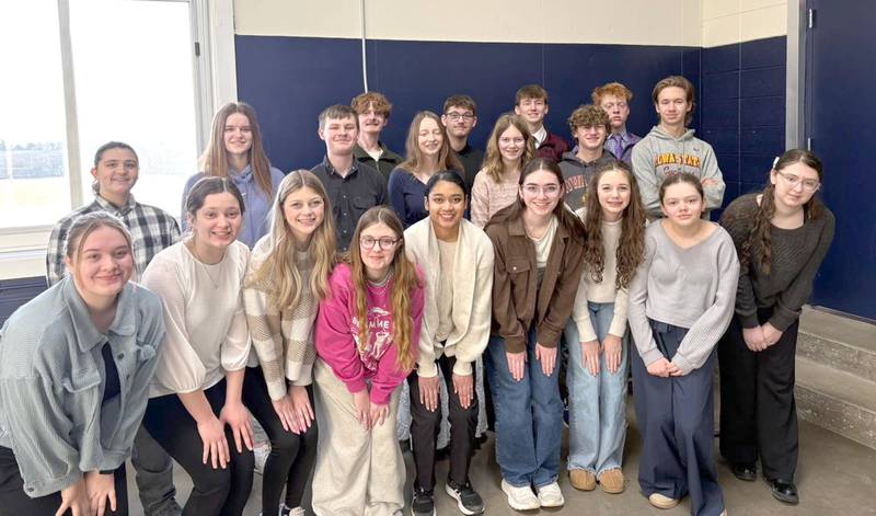 Speech students last weekend at districts were in front from left, Elaina Stuva, Caroline Britten, Bella Day, Paiton Ward, Michidel Mercado, Melanie Kilborn, Mya Larson, Kayla Stormer and Ava Jenkins; second row: Emily Butler, Kacie Ford, Micah Cronk, Edan Shilling, Kenzie Lilly, Lyrick Schwartz and Dominic Breheny; back row: Haden Colton, Keland Schwartz, Paul Kading and Erik Jensen.