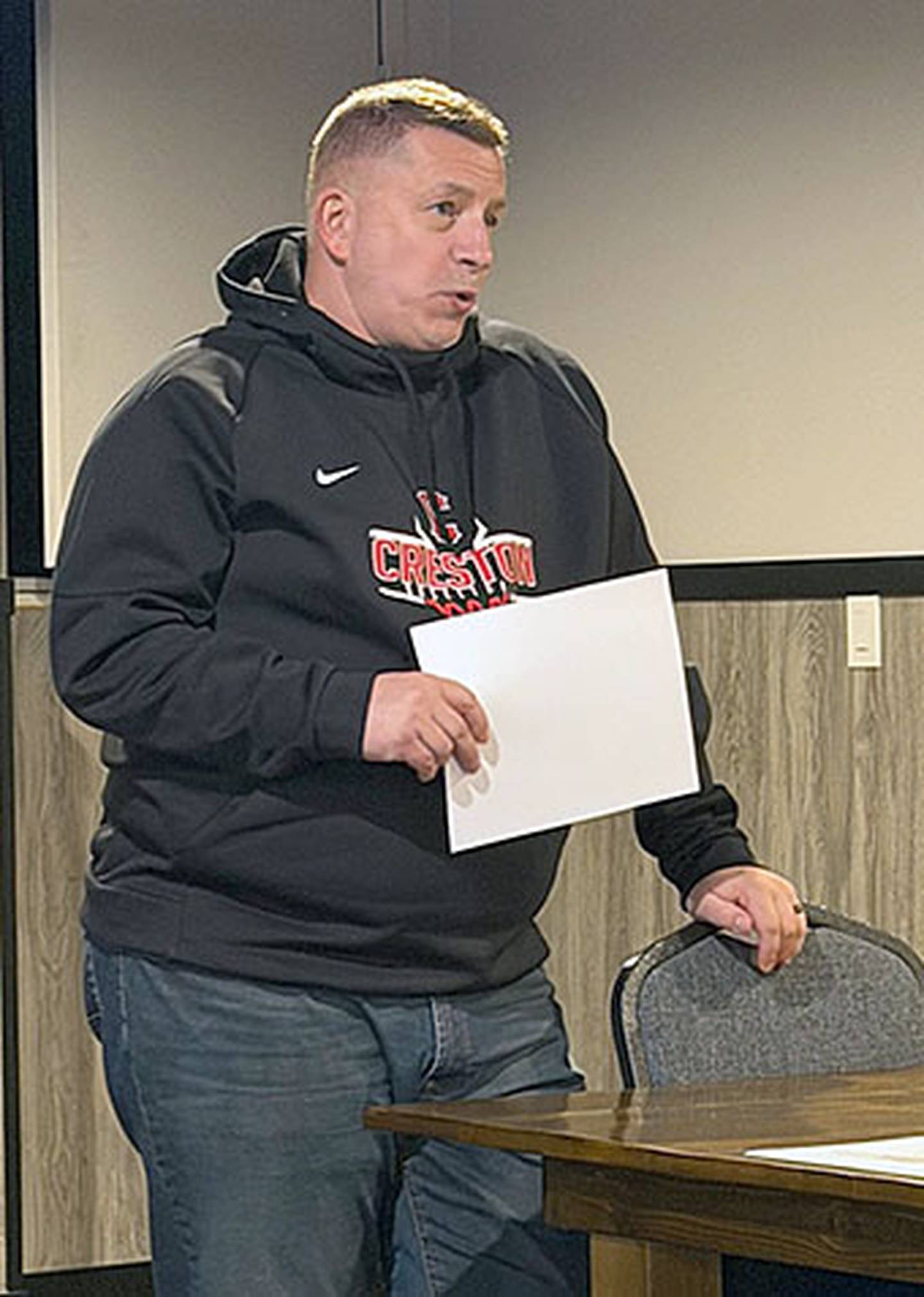 Longtime Creston coach Todd Jacobson presented the first "Todd Jacobson Grit Awards" to CT Stalker (varsity) and Harrison Krantz (JV) after describing his version of "grit" on the basketball court.