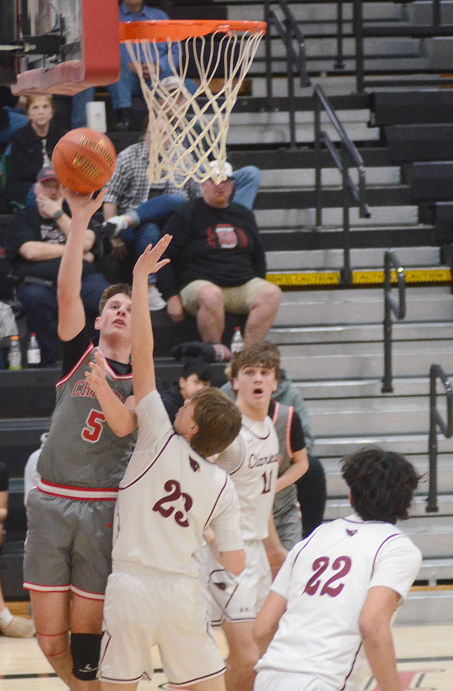 Creston's CT Stalker shoots against Clarinda Friday.