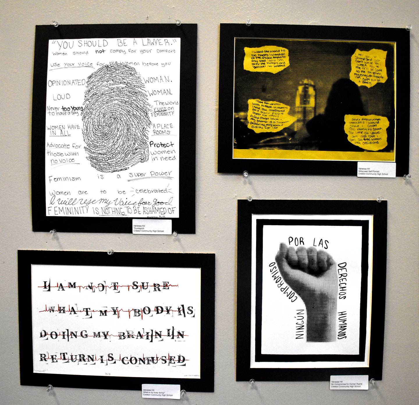 A series of art pieces by senior Vanessa Hill.