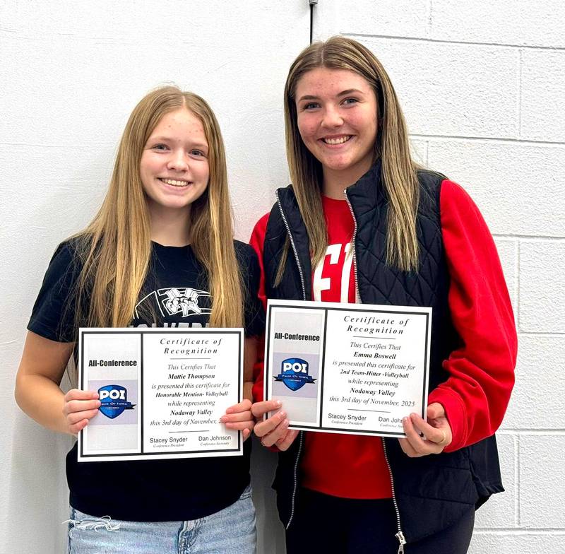Wolverine volleyball players Mattie Thompson and Emma Boswell were both Pride of Iowa All-Conference honorees.