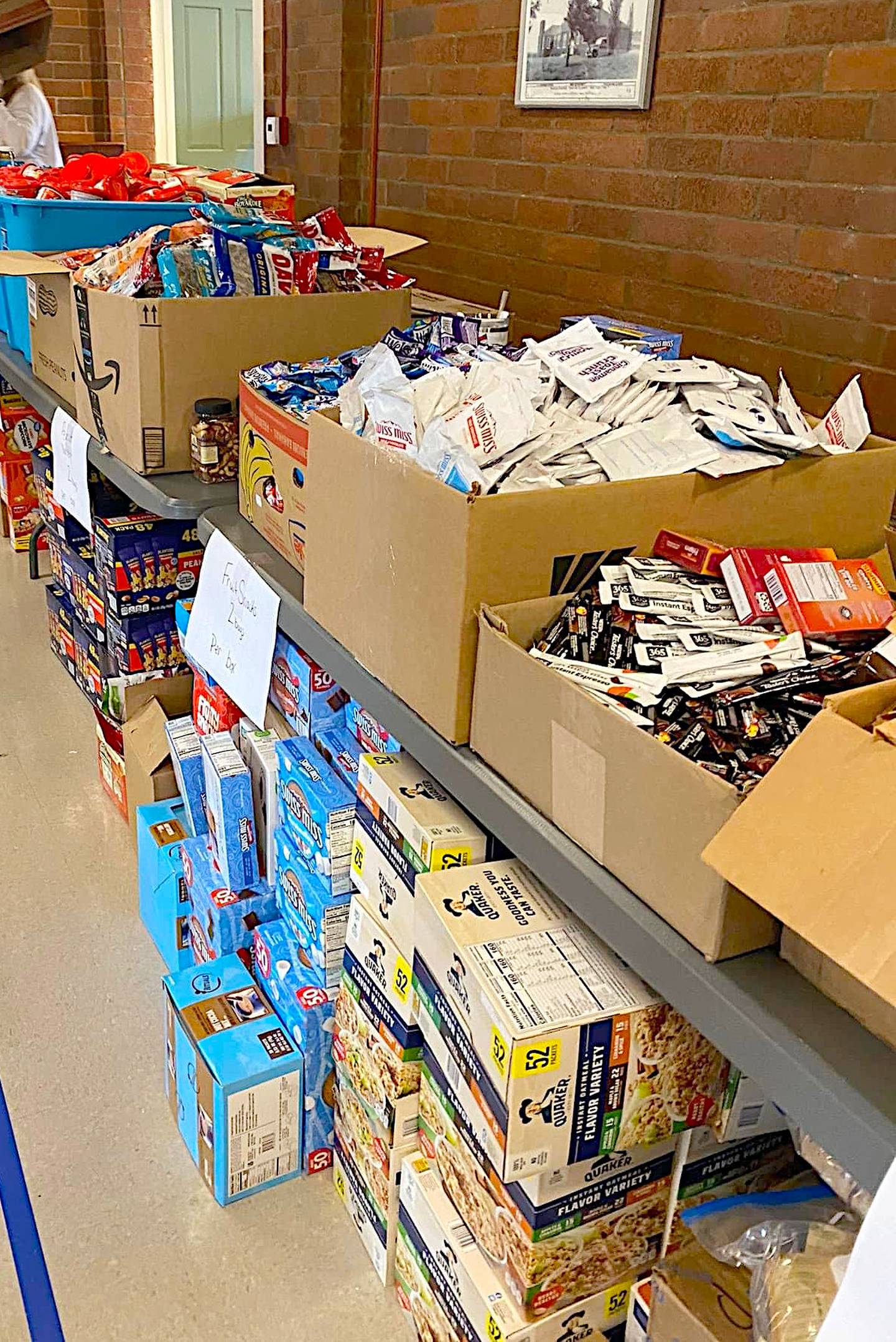 Supplies gathered for care packages. These items will be sent overseas to deployed service men and women.