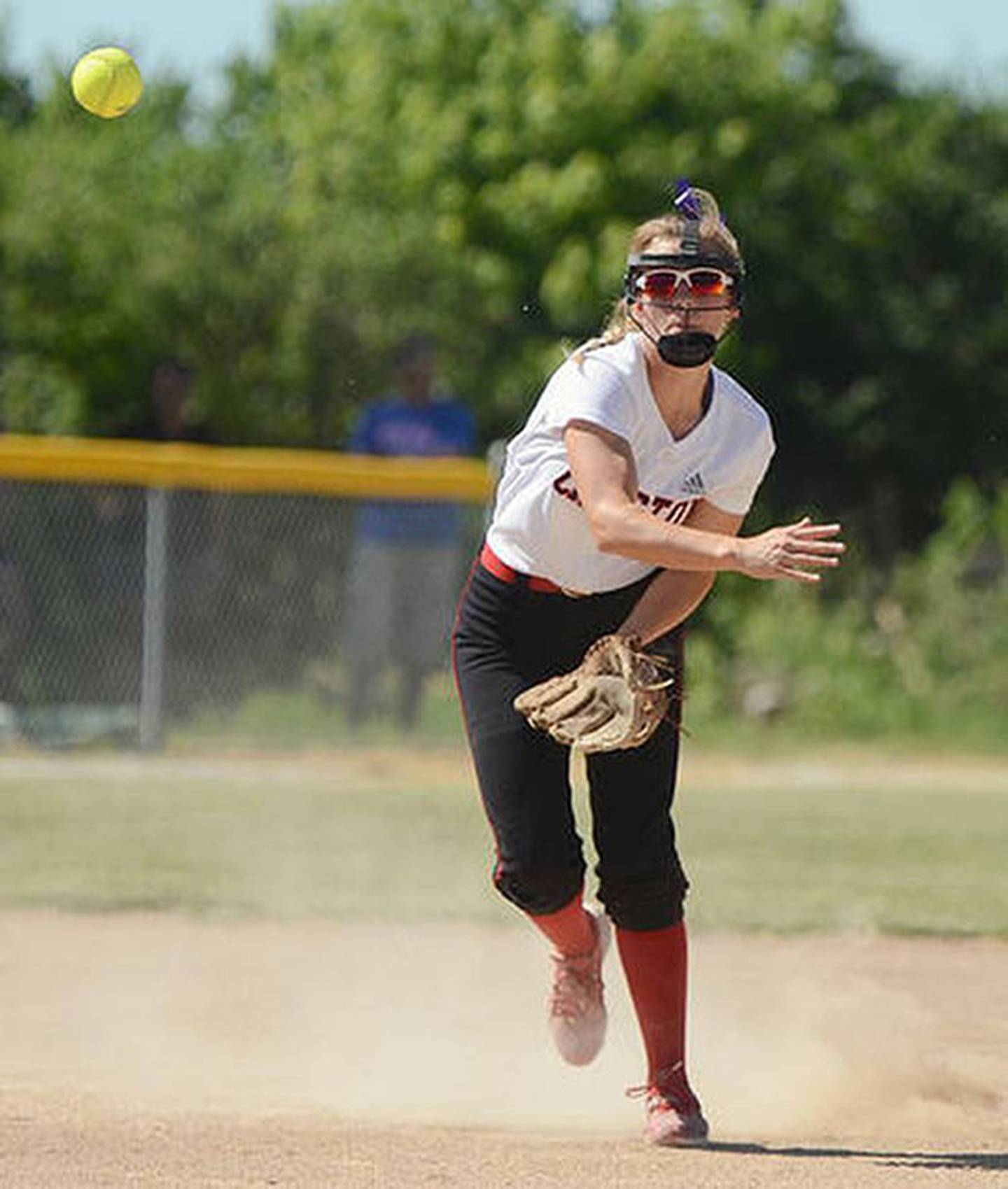 Gracie Hagle makes a play at shortstop during her junior season for the Panthers in 2021. Hagle, a 2022 graduate, earned multiple all-state honors during her career and played two seasons at Grand View University.