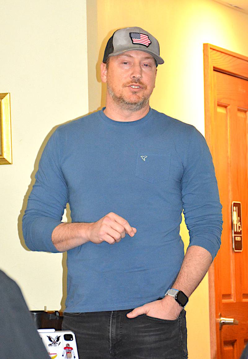 Representative Ray "Bubba" Sorensen speaks to a constituent's question during a legislative coffee Friday, March 7 at Olive Branch.