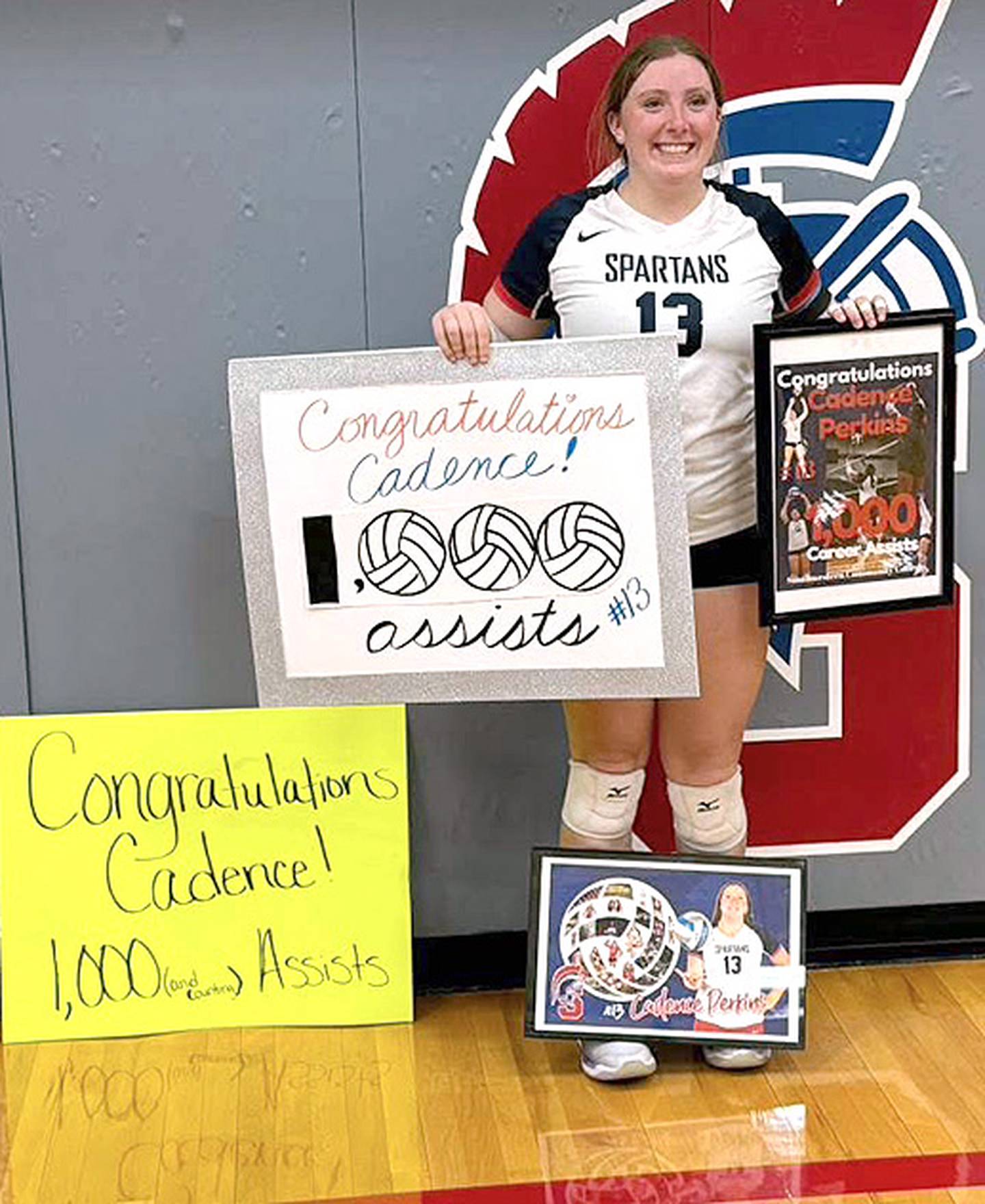Southwestern setter Cadence Perkins of Bedford was honored Tuesday for reaching 1,000 assists as a sophomore.