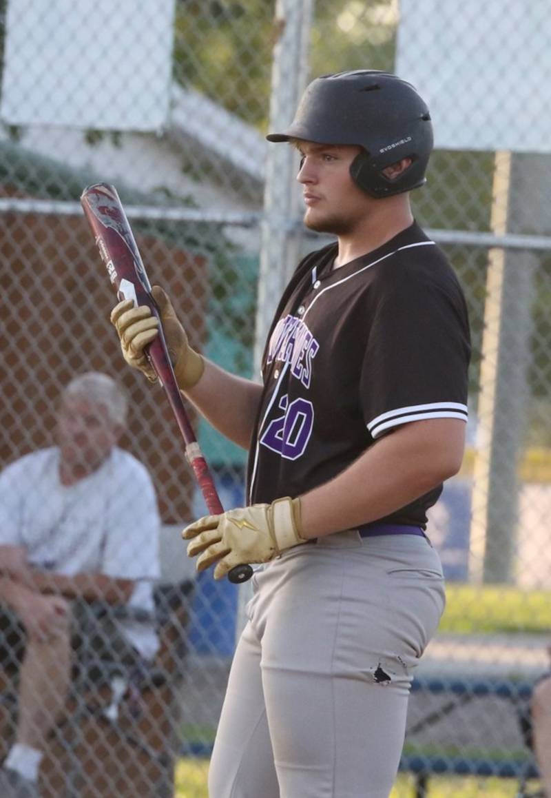 NV/OM senior Trent Warner contemplates the next pitch during an at-bat in a recent baseball game the Wolverines played.