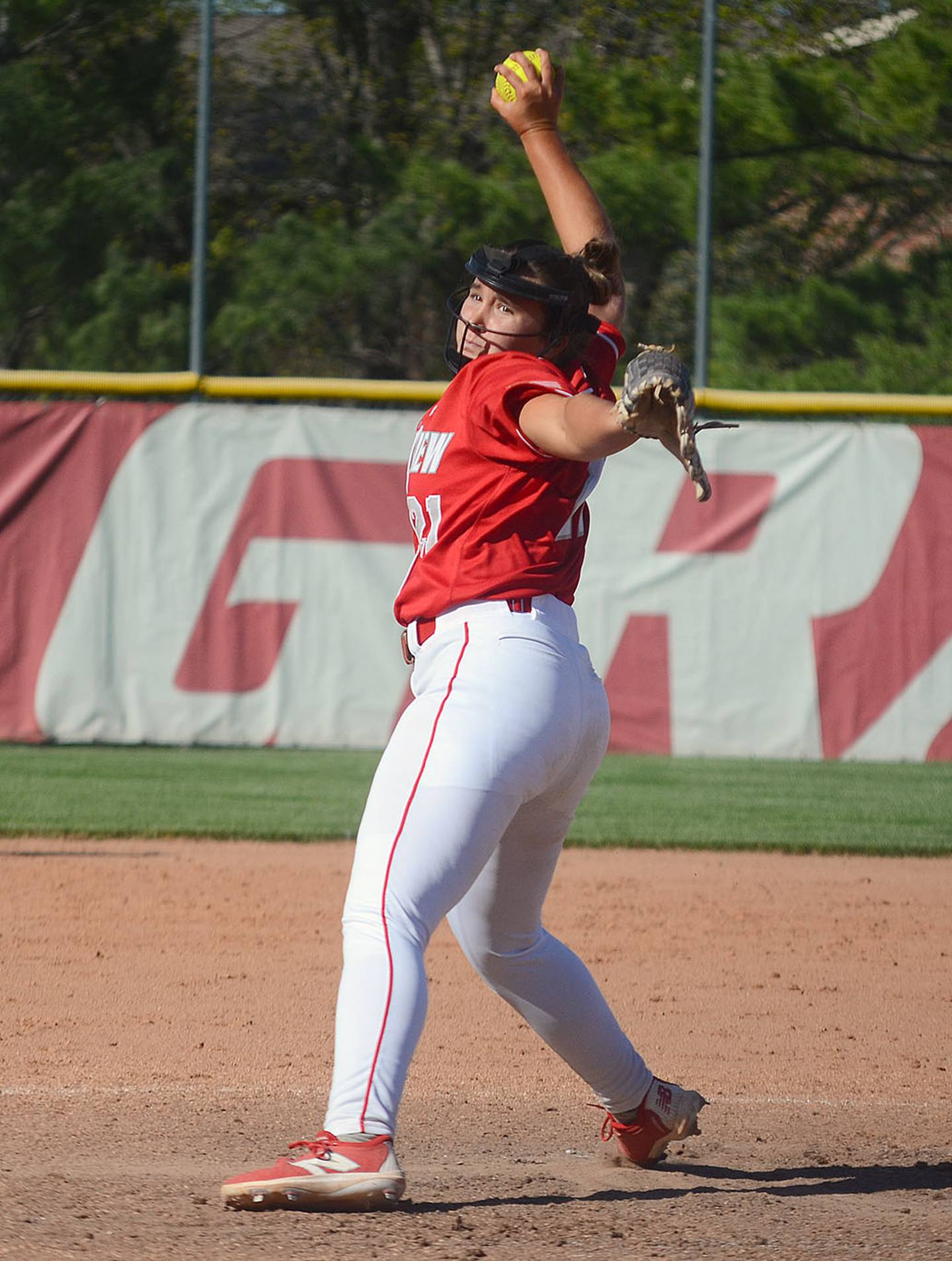 Former Winterset pitcher Molly Breeding got the win in relief for Grand View in the second game of Wednesday's doubleheader.