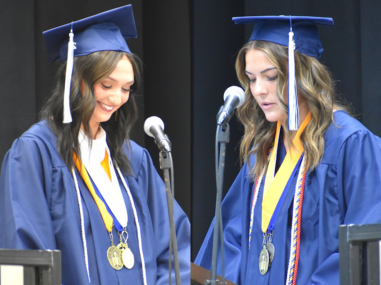 Kelsie Claiser, left, and Tristin Lear gave the senior addresses as representatives of the Class of 2026.