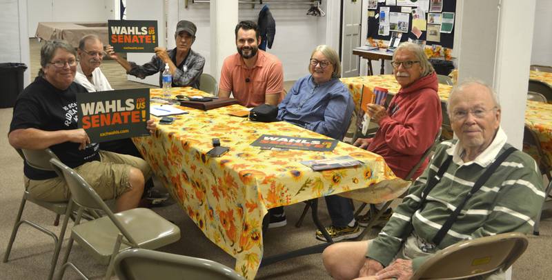 Democratic Senate candidate Zach Wahls meets with constituents in Greenfield Friday night.