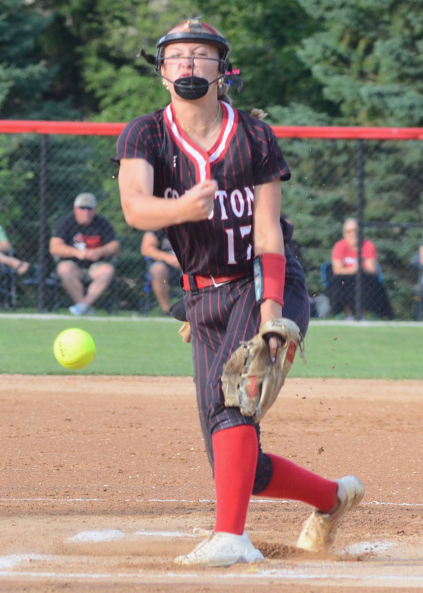 Taryn Fredrickson sends a pitch to the plate in her final Panther Field appearance Saturday night. Fredrickson struck out 12 and allowed only two hits in the 3-2 win.