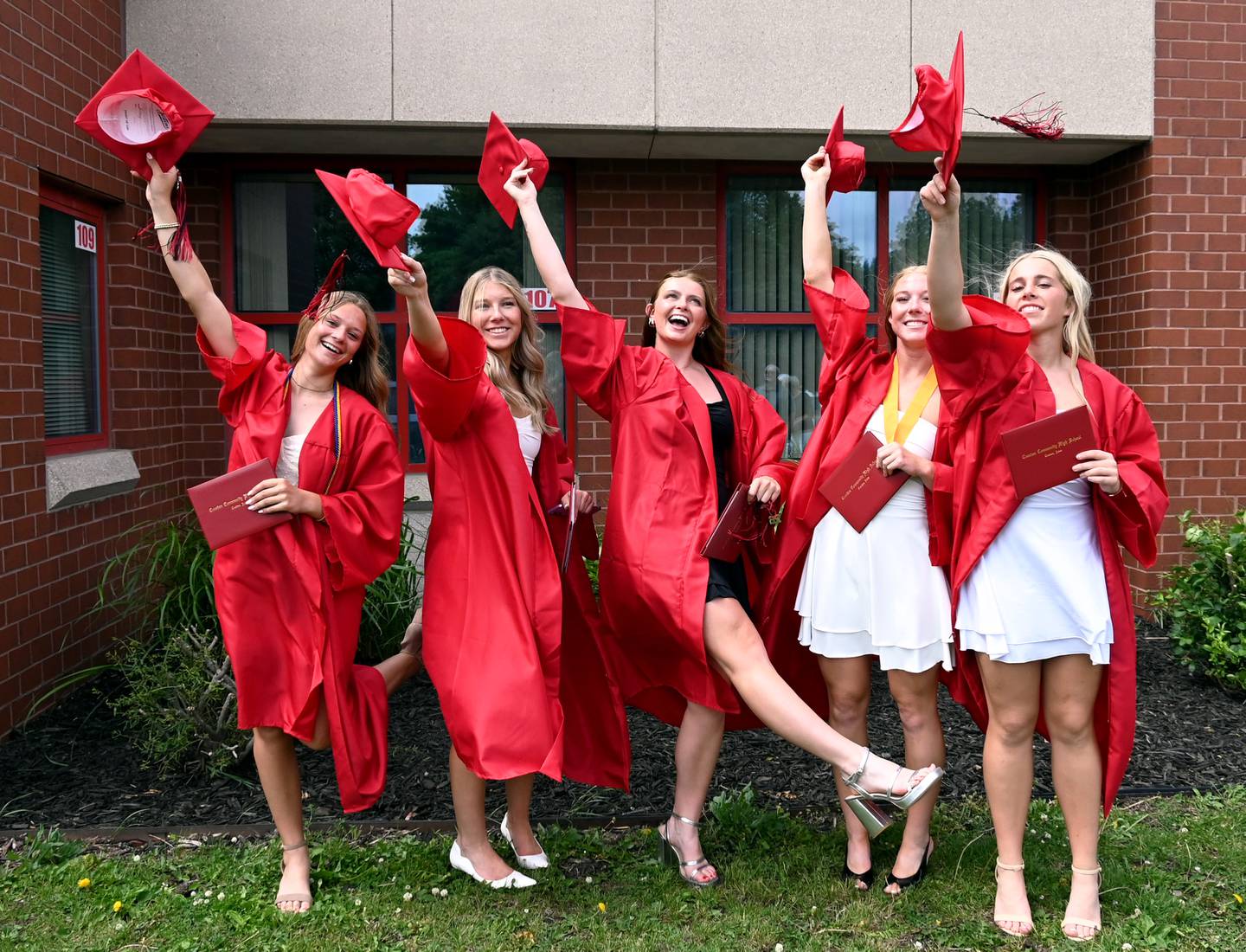 From left, Kadley Bailey, Sidney Staver, Ella Turner, Avery Staver and Jaycee Hanson celebrate their graduation