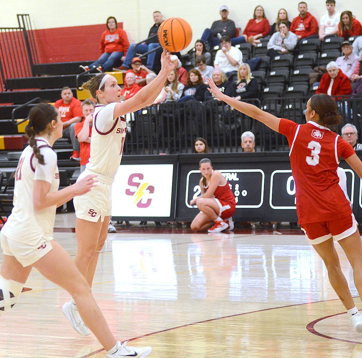 Simpson's Maddax DeVault shoots a 3-pointer against Central. DeVault scored 18 points in Simpson's 70-55 win.
