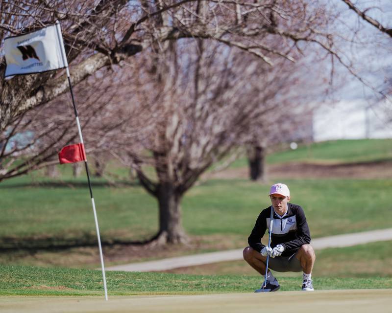 Wolverine senior golfer Zack Gebbie considers his next shot in a meet recently at Mount Ayr.