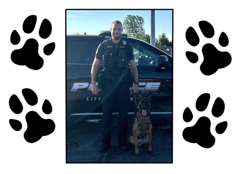 Creston Police Officer Caleb Humburg with police K-9 Olga.