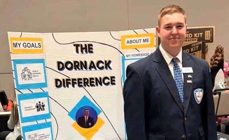 CHS junior Dylan Dornack campaigns for president at the state conference.