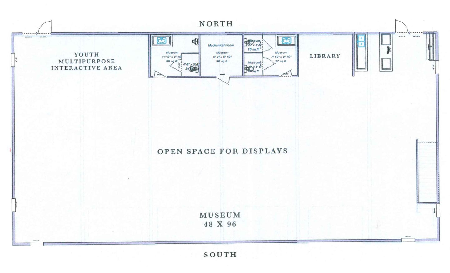 Blueprints for the top floor of the proposed museum.