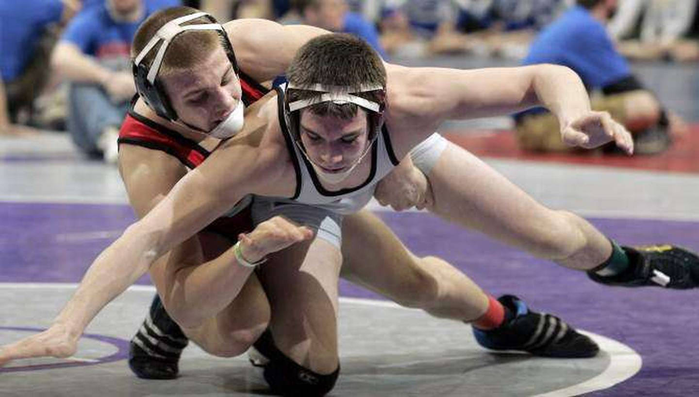 Jake Marlin controls Tyler Endres of Independence in the 2010 state quarterfinals. Marlin won his second state title that season.