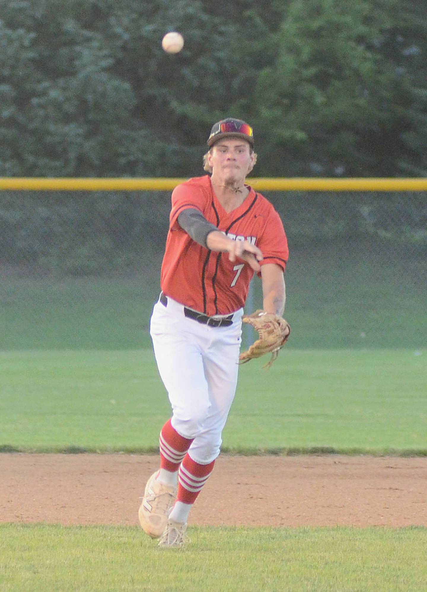 Creston third baseman Camden Smith throws to first base for the final out of Friday's 5-2 victory over Clarinda.