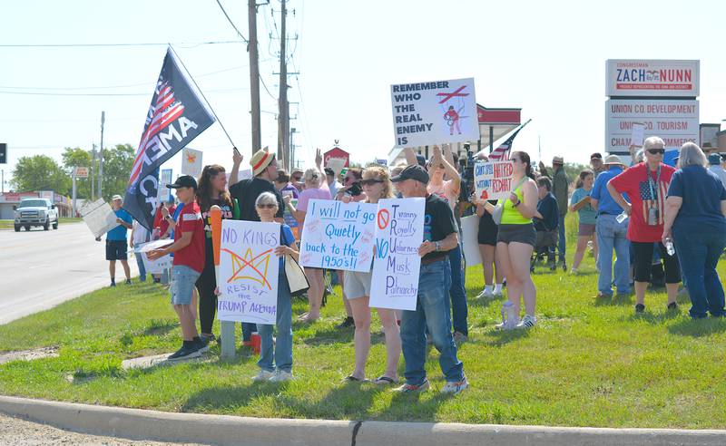 The corner of Highway 34 and Elm Street where protesters organized in front of Rep. Zach Nunn's office.