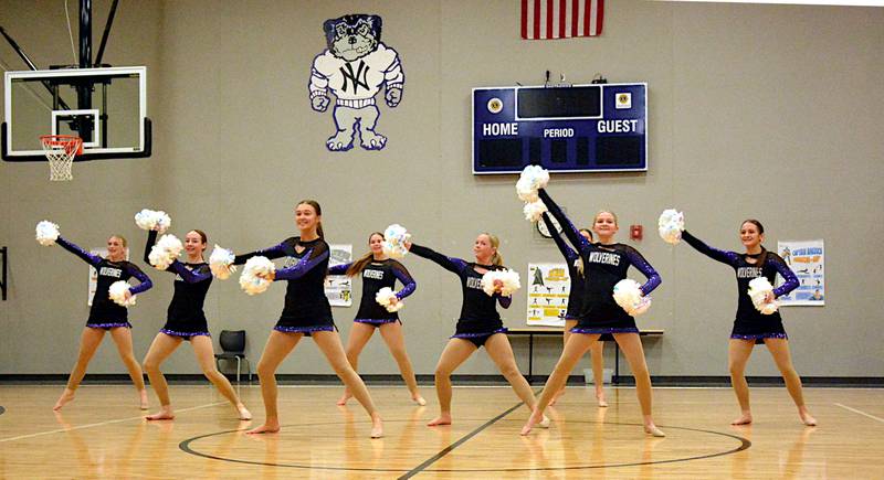 The Nodaway Valley dance team performs for elementary students the Tuesday before Thanksgiving.