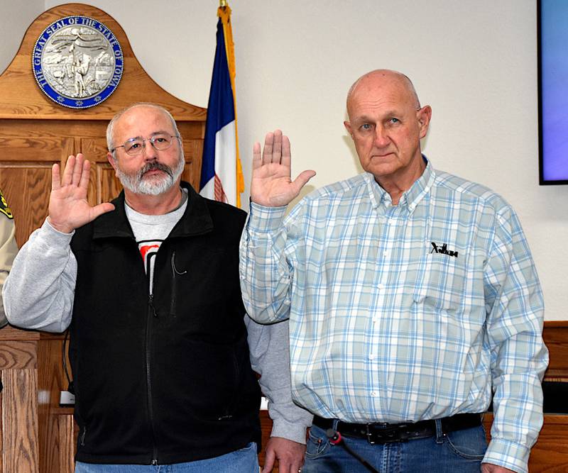 Union County Supervisors Rick Friday, left, and Dennis Brown are sworn in for their terms in 2024. Brown serves as chair for Union County.